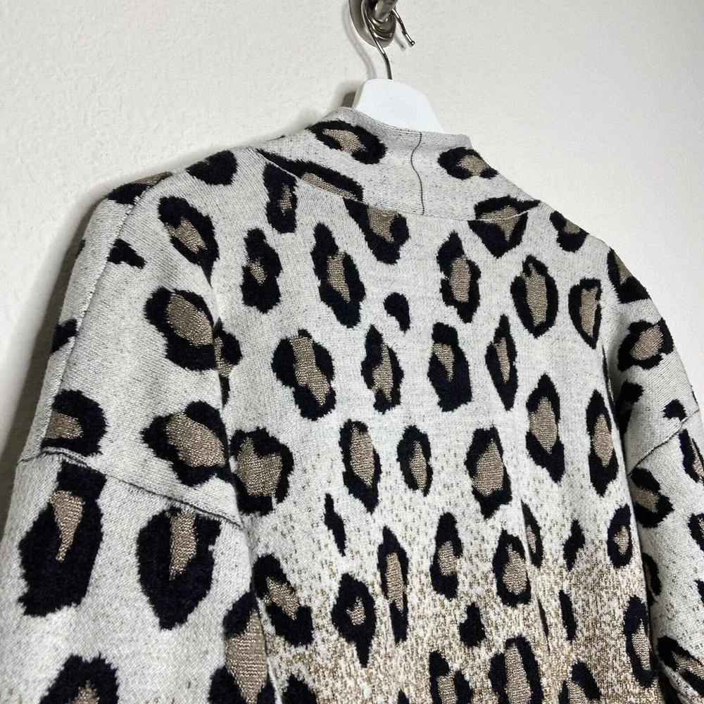 Ann Taylor Ombre Leopard Animal Print Pocketed Gold Metallic Cardigan Sz M - Picture 8 of 10